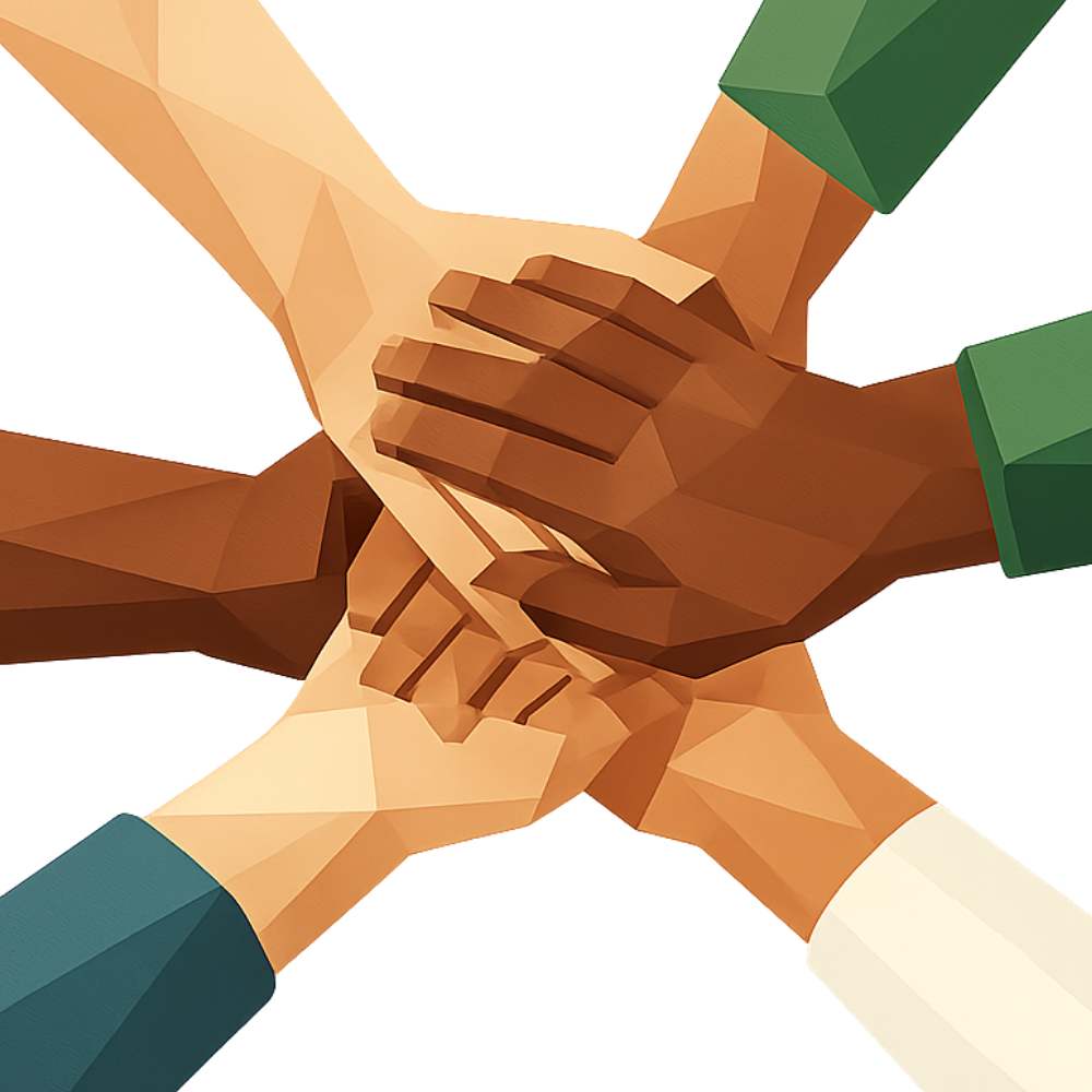 Many hands meeting in the centre